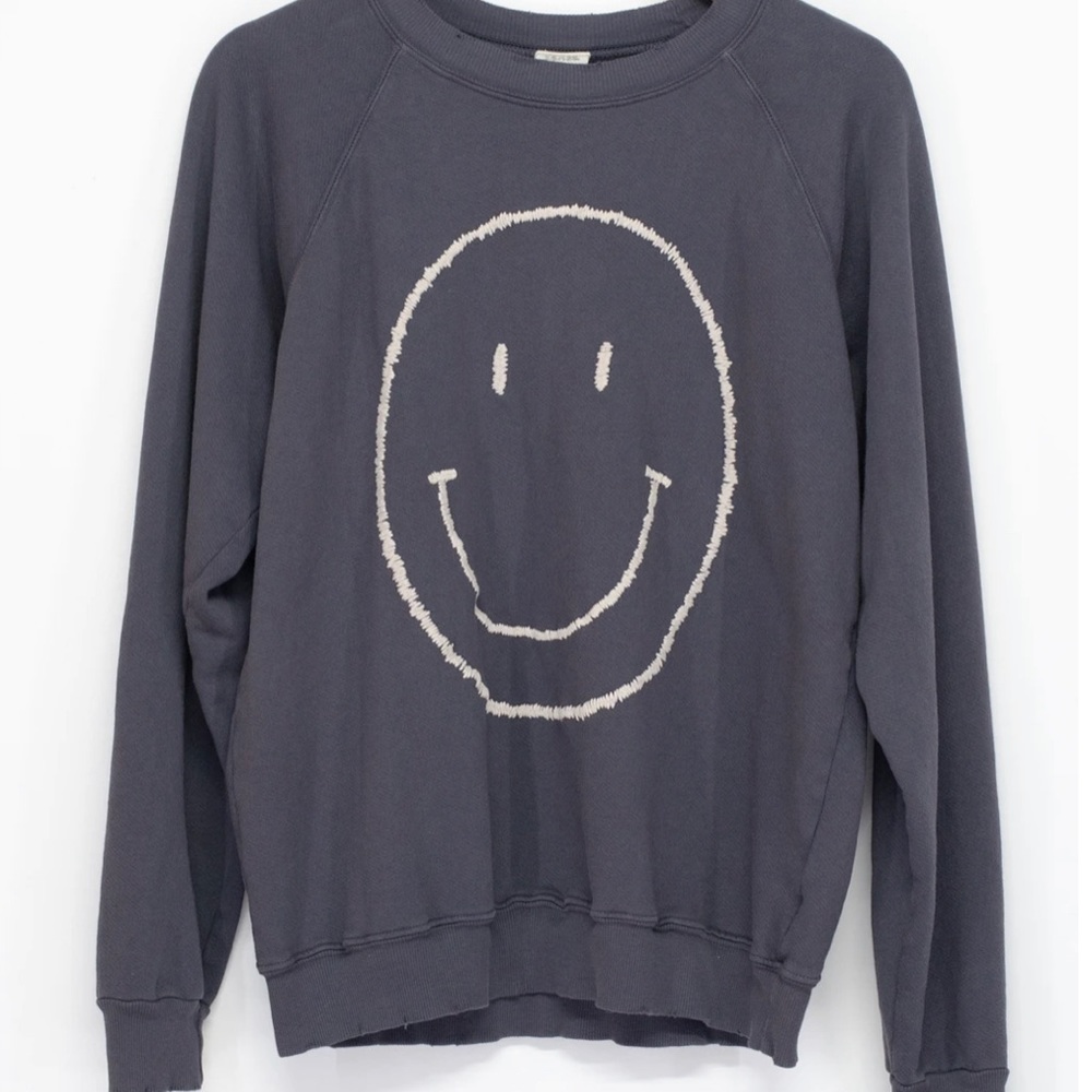 “I stole my boyfriend’s shirt”Big Happy Face Sweatshirt